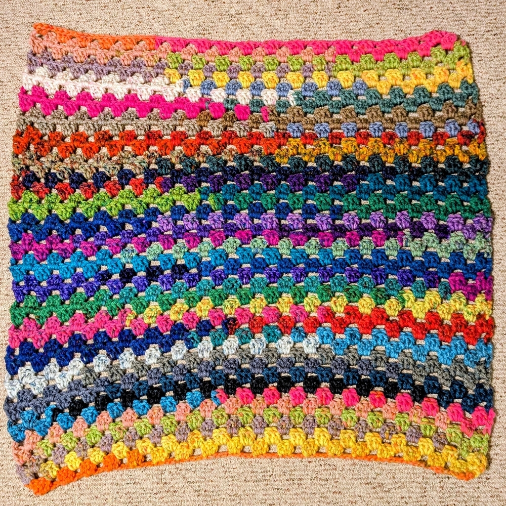 Crocheted Afghan In Rainbow Colors Small Lap Blanket
